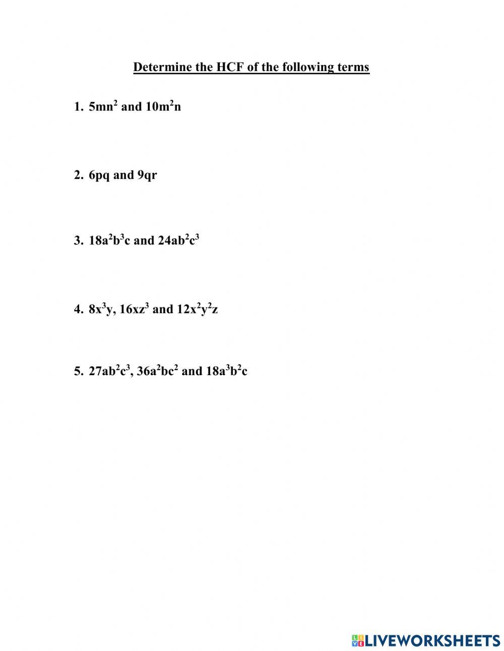 HCF of monomials