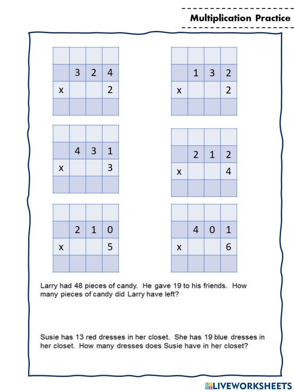Multiplication 3 digit by 1