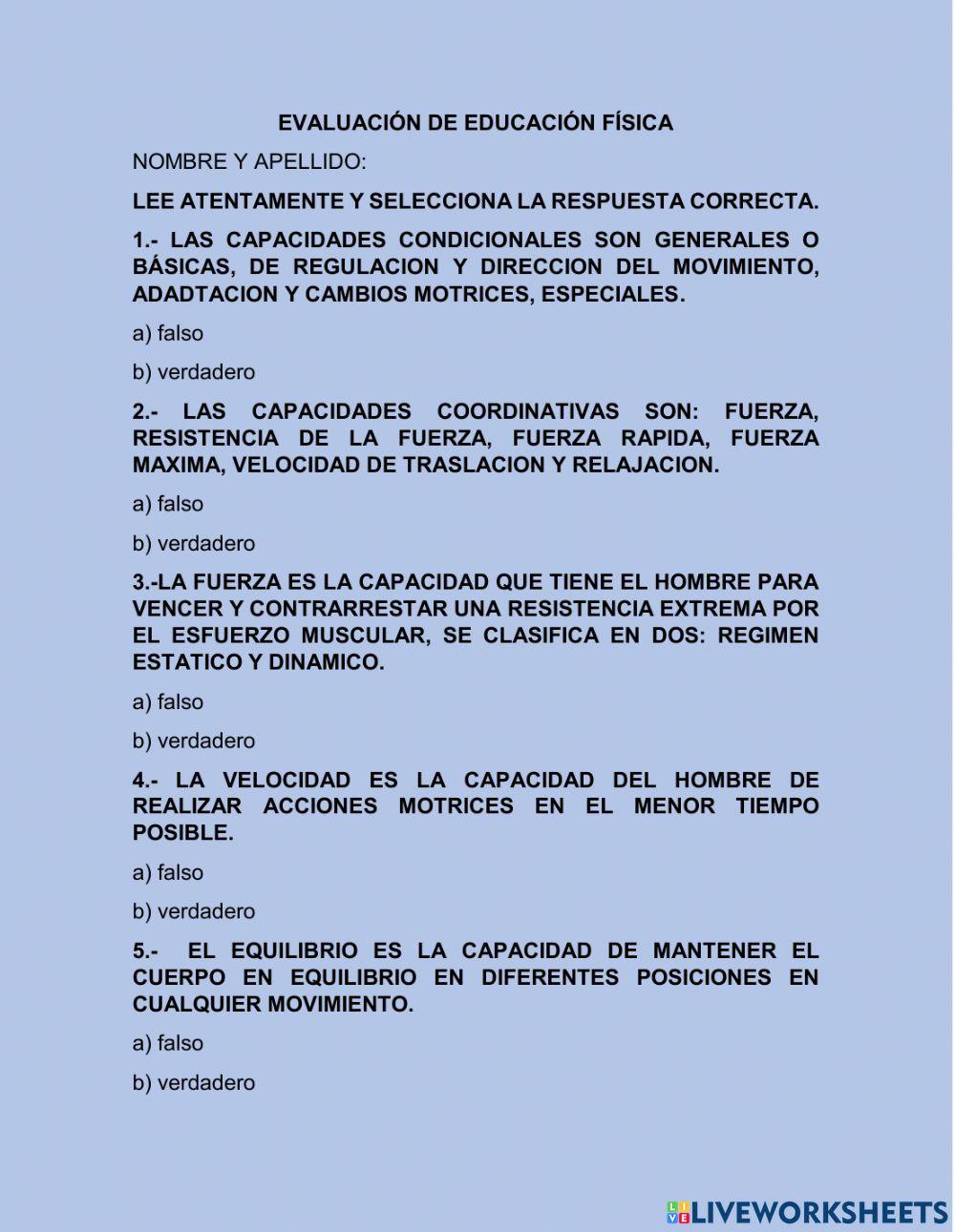 Evaluación de educación física 3° sec.
