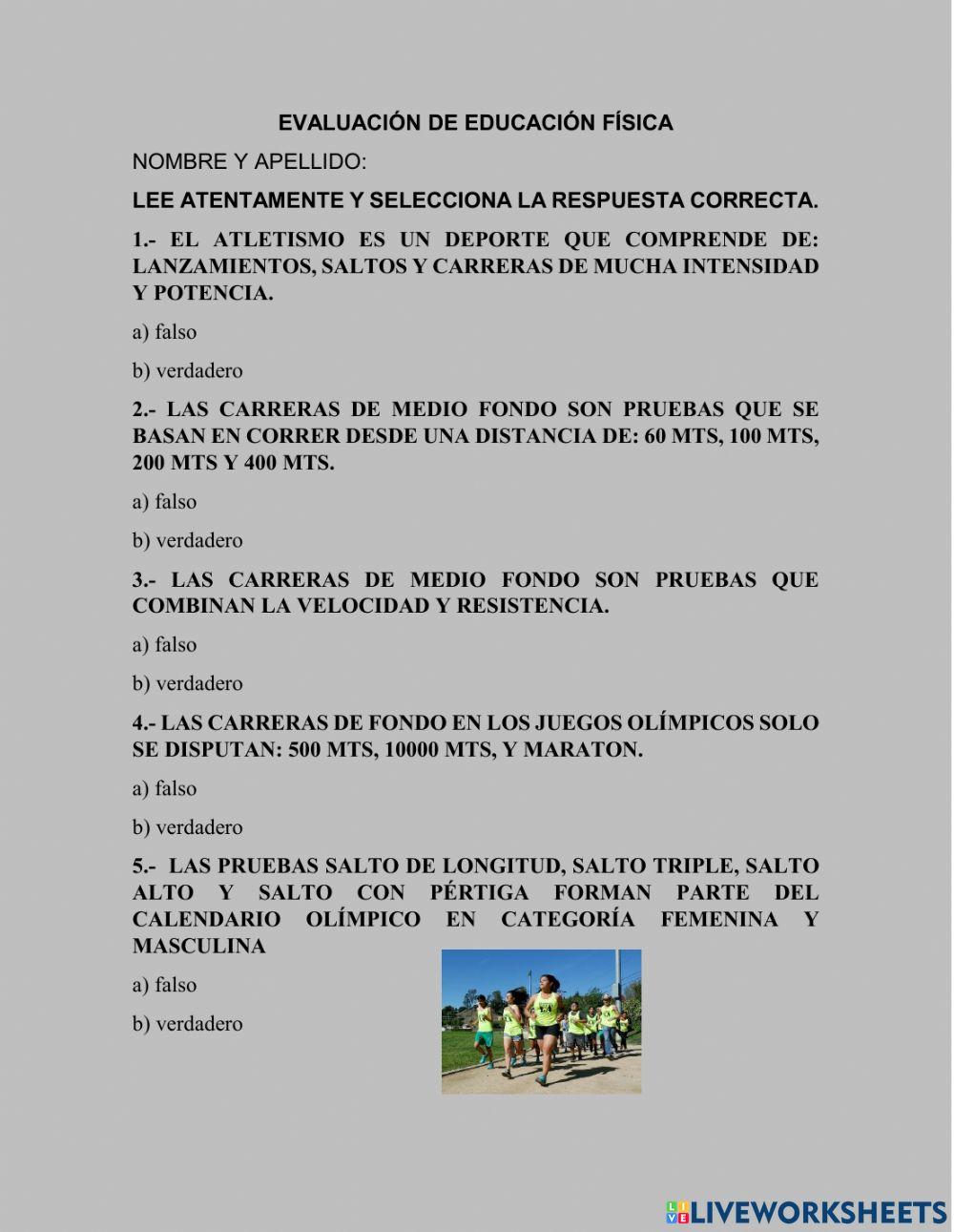 Evaluación de educación física 4° sec