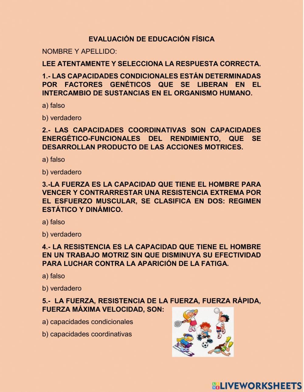 Evaluación de educación física 5°sec,