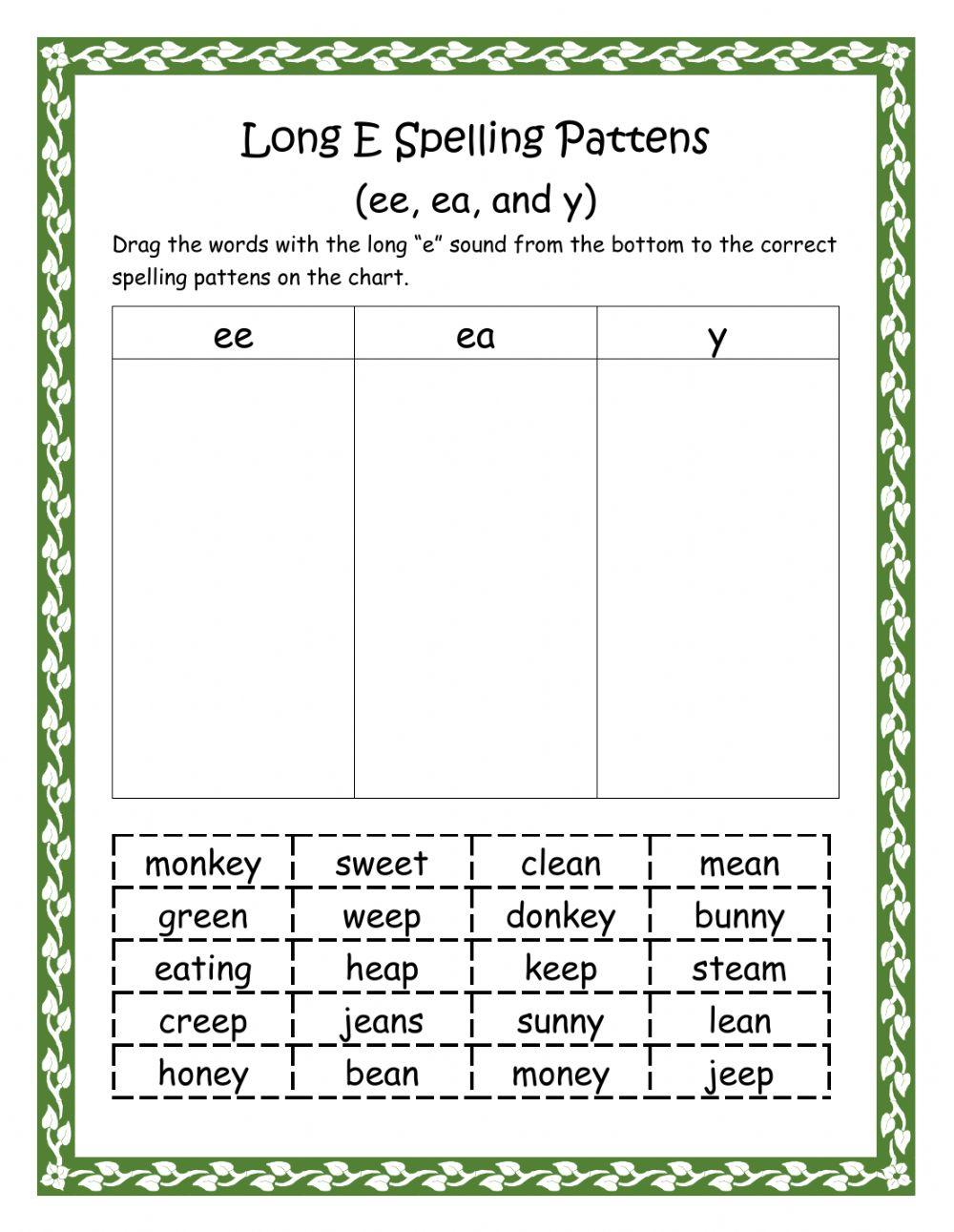 Spelling Patterns Long E (ee, ea, and y)