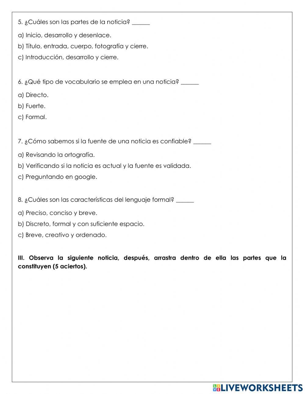 Examen Español 2do Trimestre Colegio Americano