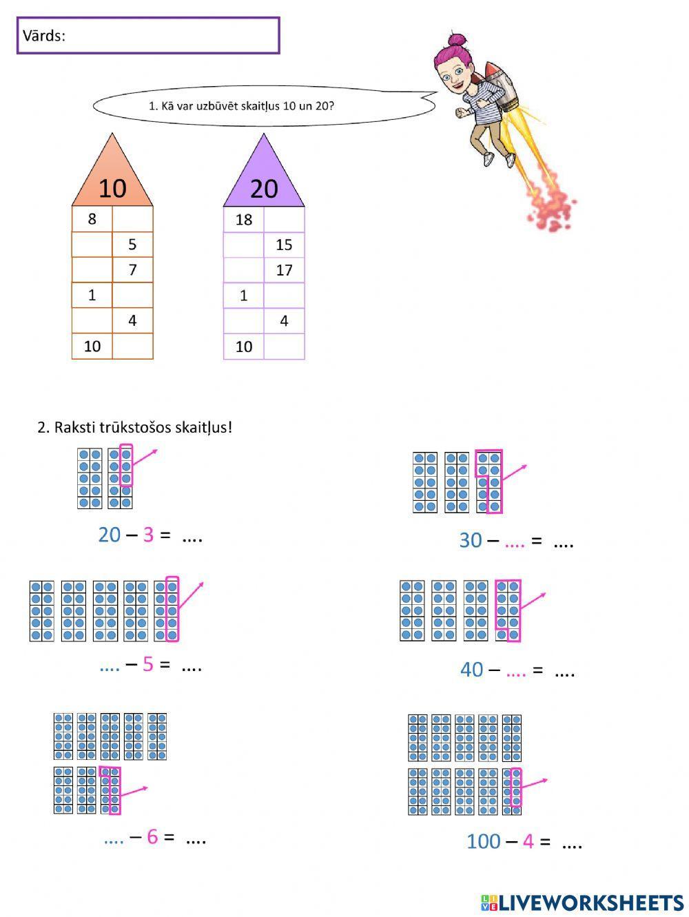 Vienu atņemšana no pilniem desmitiem.