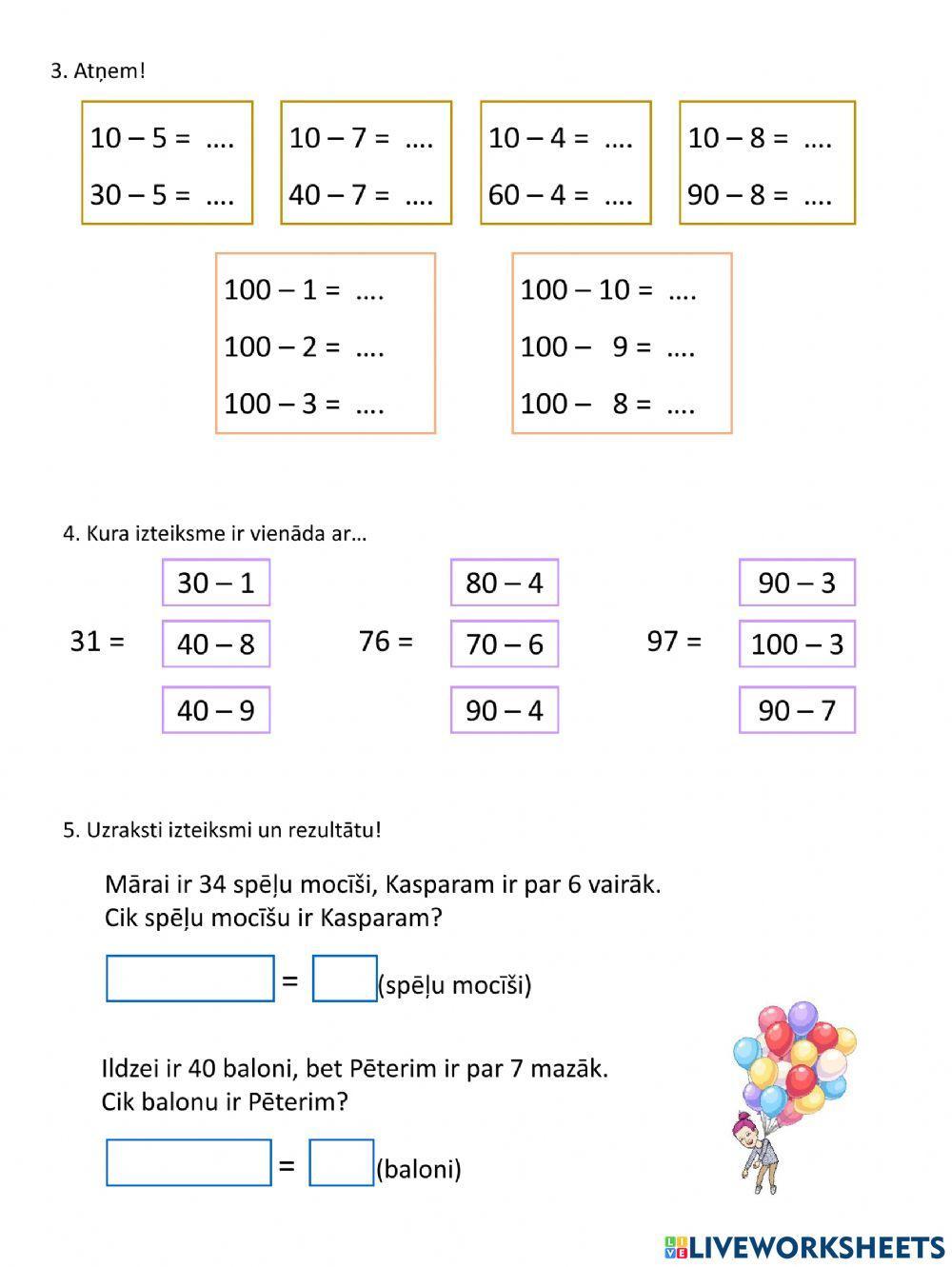 Vienu atņemšana no pilniem desmitiem.