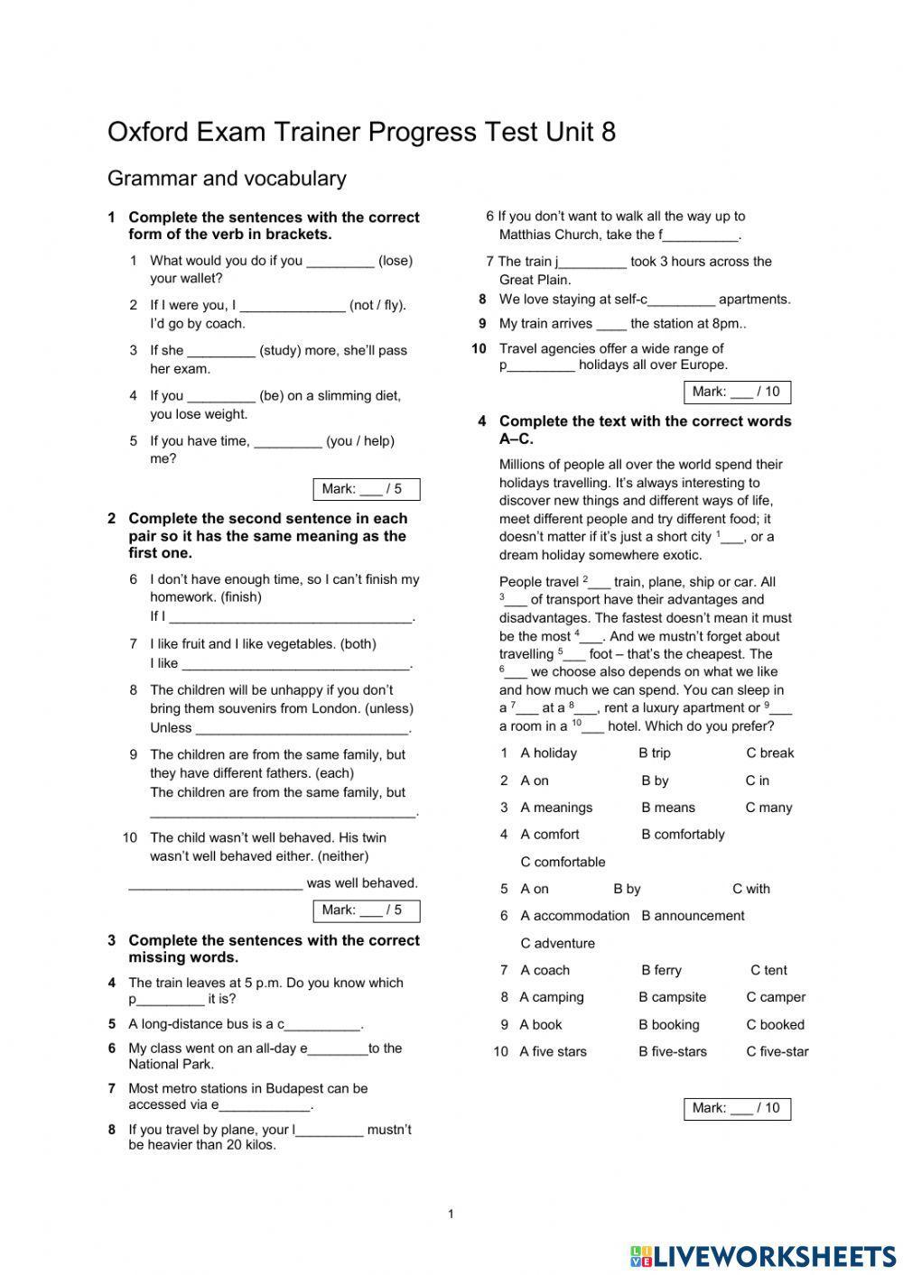OET B1 Unit 8. Travelling