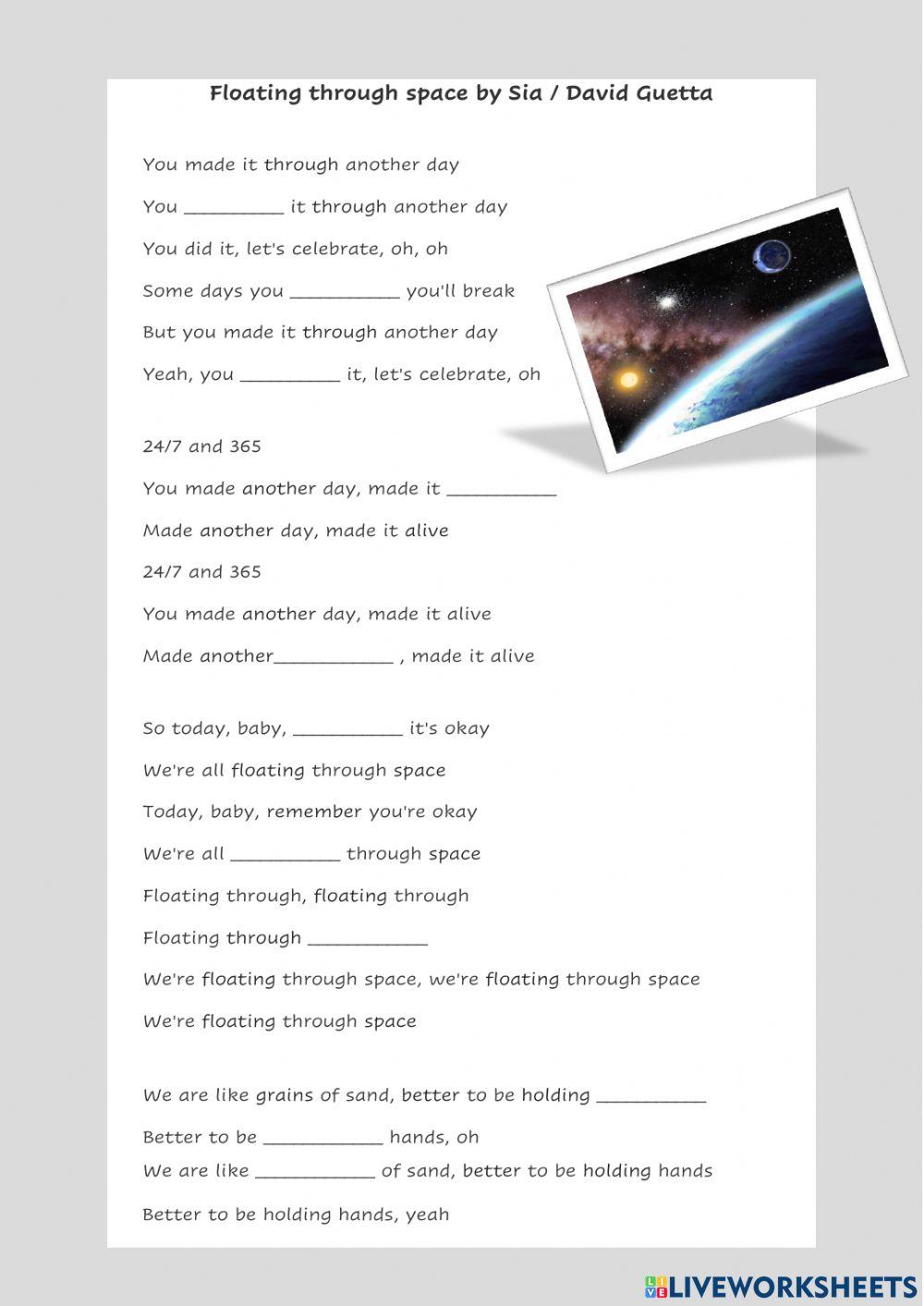 Song Floating through space Sia and David Guetta