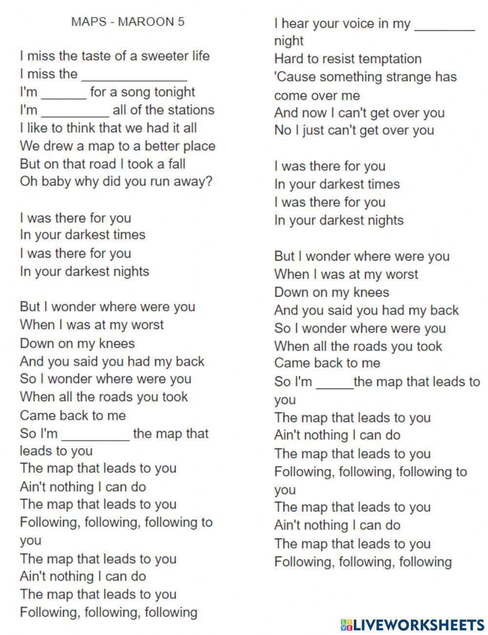Maroon 5 Maps Lyrics