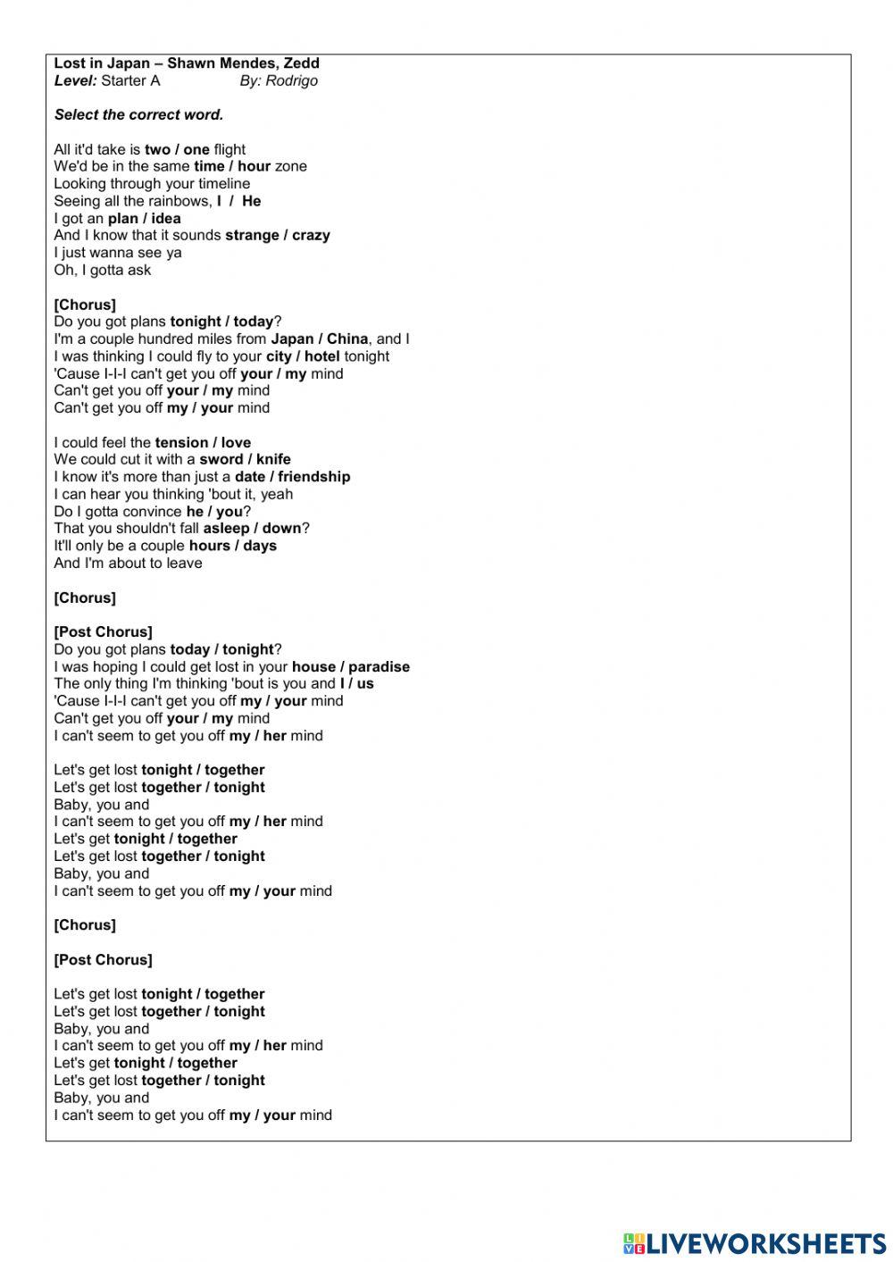 Lost in Japan - Shawn Mendes, Zedd - Starter A