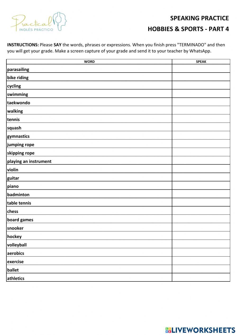 Speaking practice - hobbies & sports - part 4
