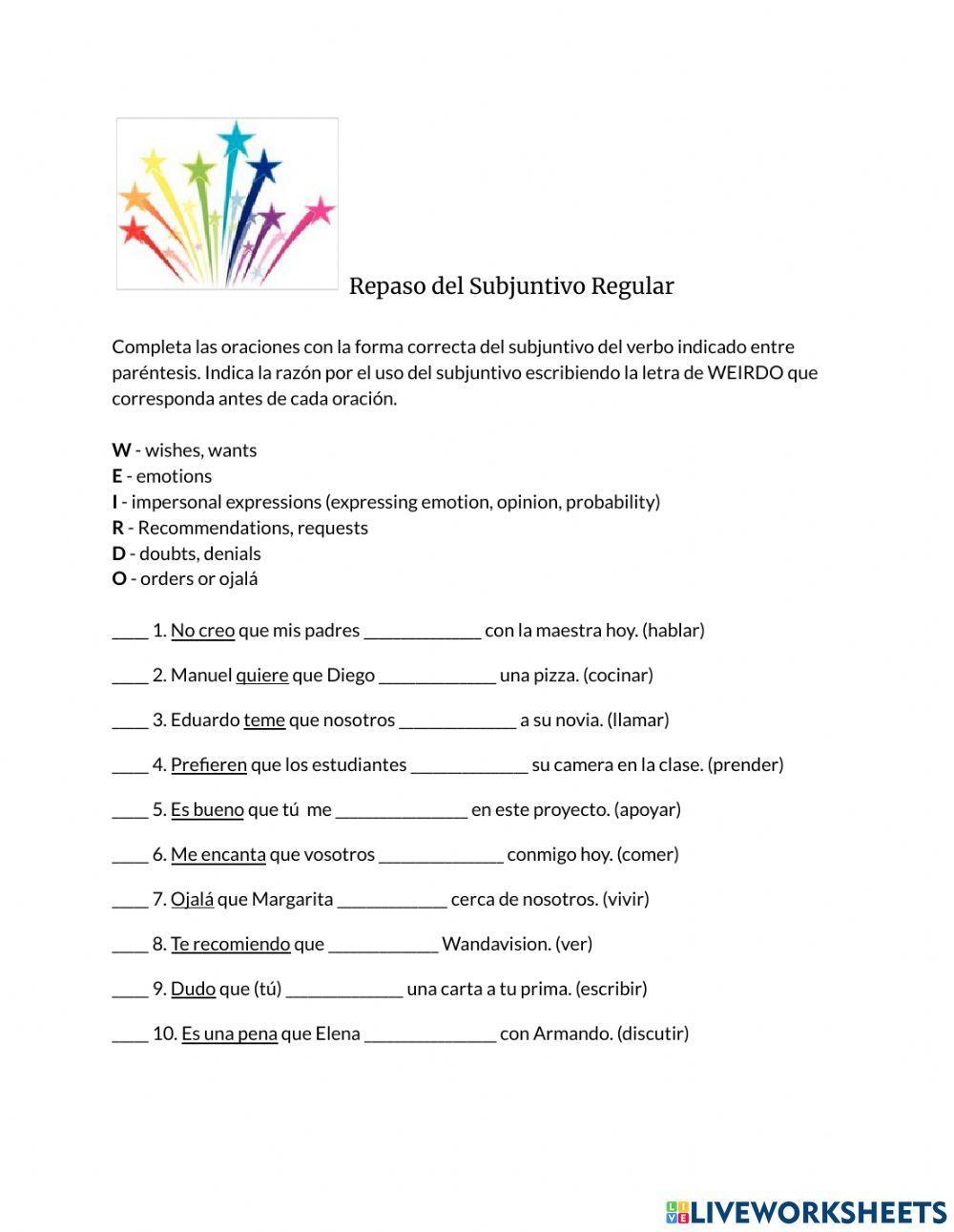 Repaso del subjuntivo regular