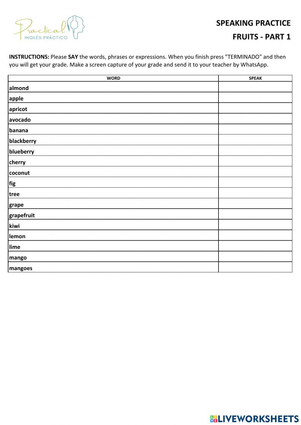 Speaking practice - fruits - part 1