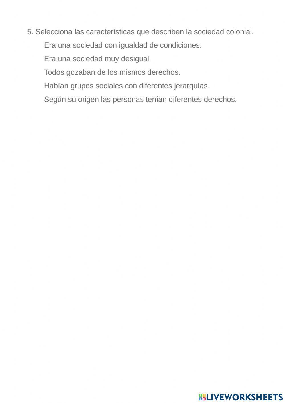 Evaluación- época colonial 4º