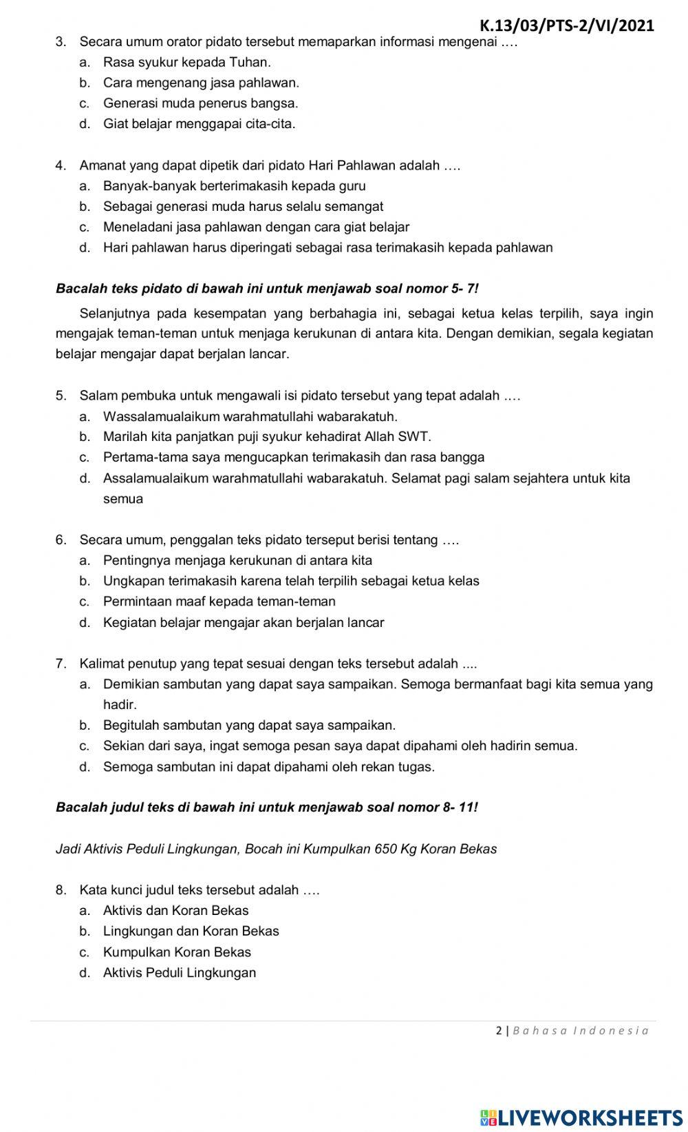 Soal PTS Genap Mupel  Bahasa Indonesia