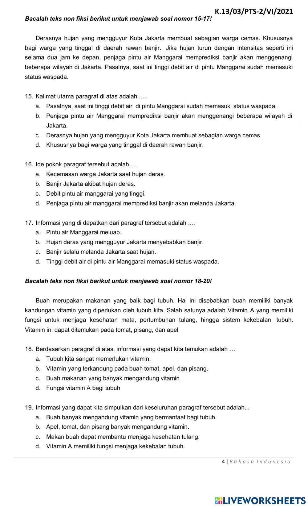 Soal PTS Genap Mupel  Bahasa Indonesia