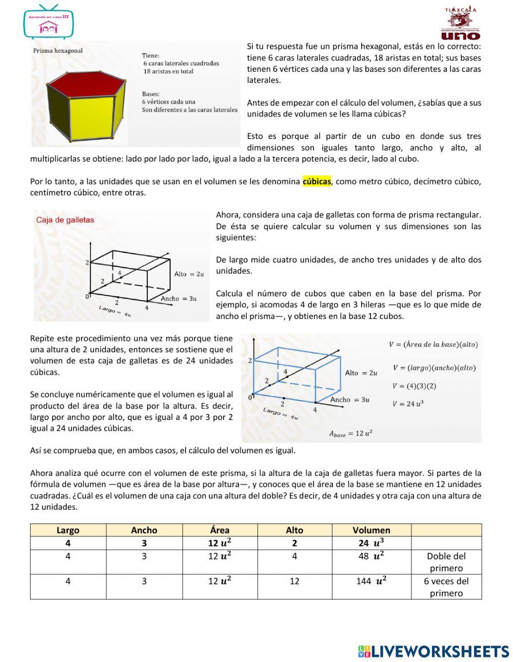 Volumen de prismas y del cilindro recto