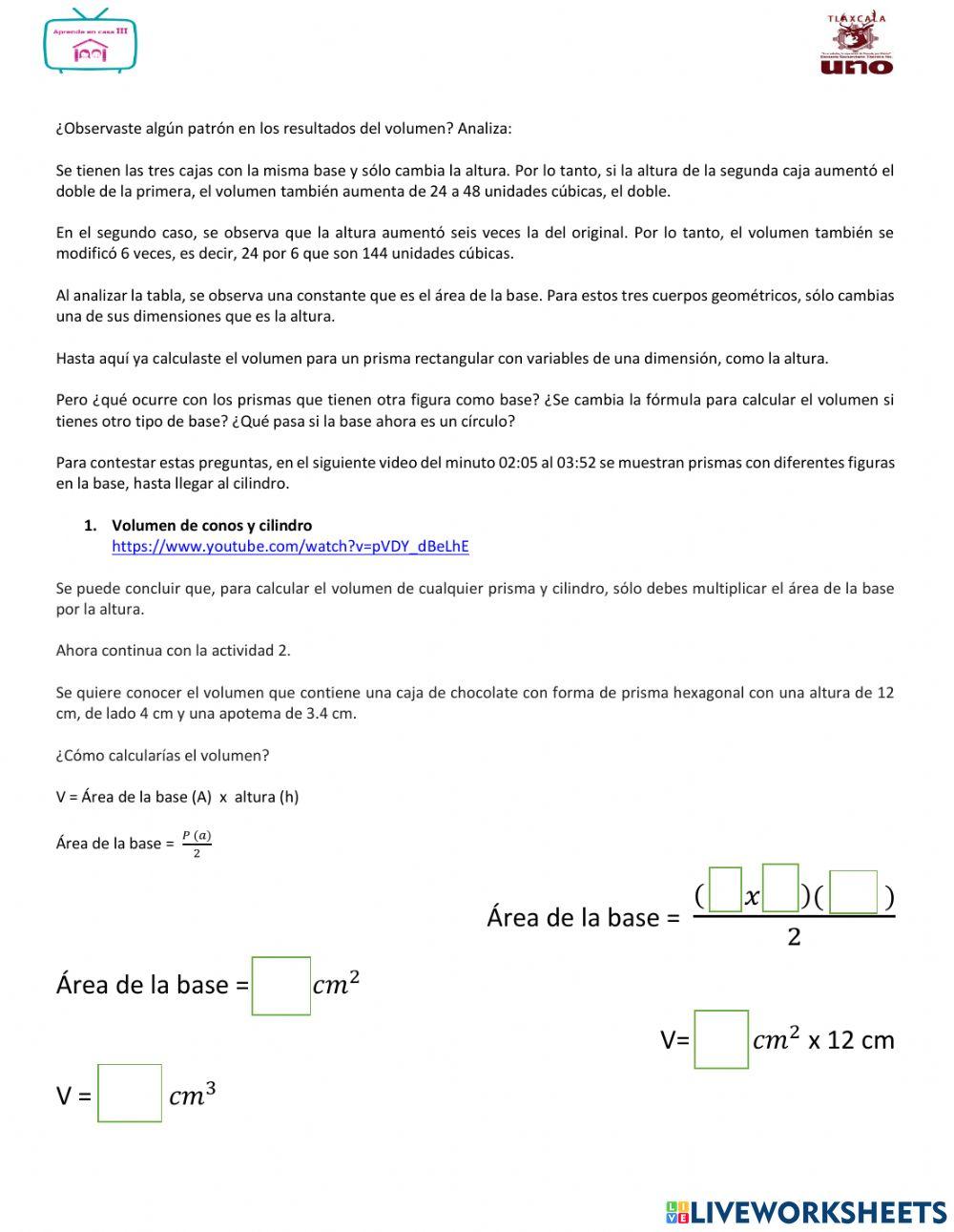 Volumen de prismas y del cilindro recto