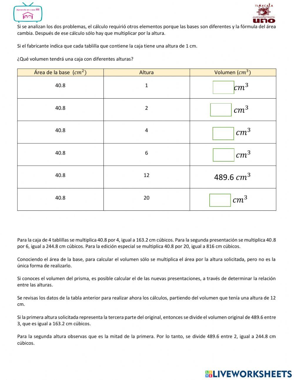 Volumen de prismas y del cilindro recto