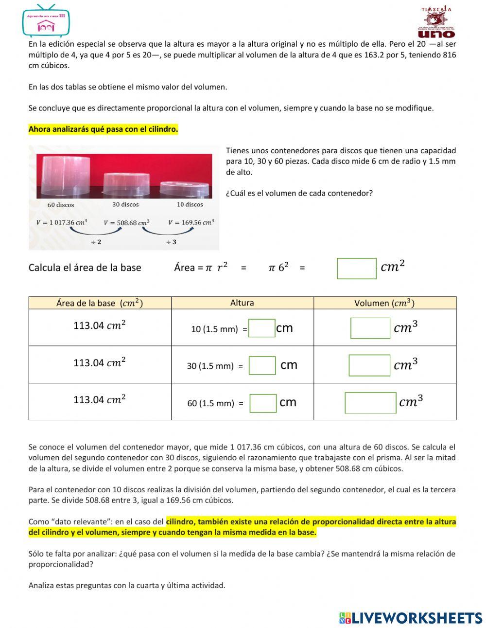 Volumen de prismas y del cilindro recto