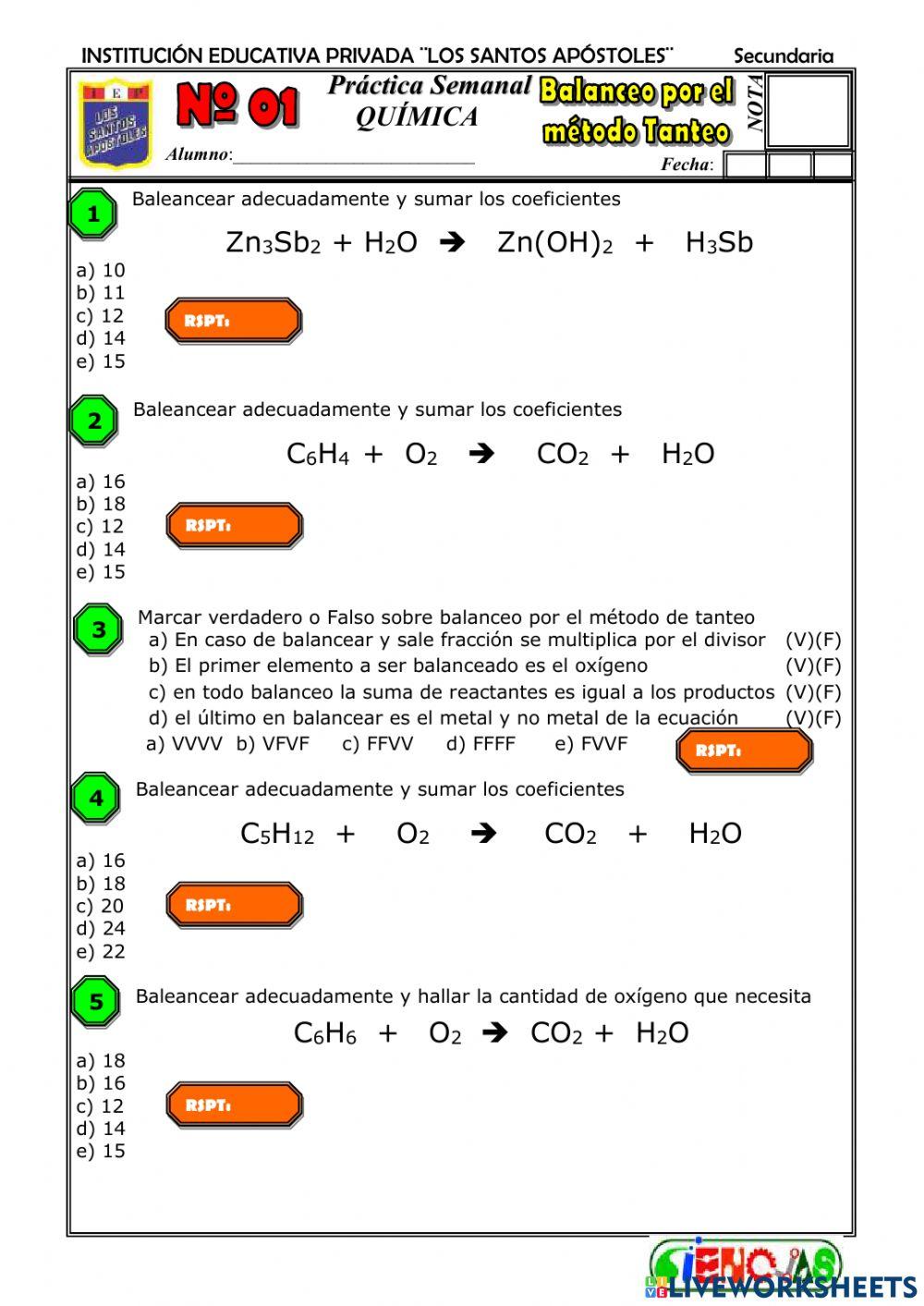 Practica de balanceo por tanteo
