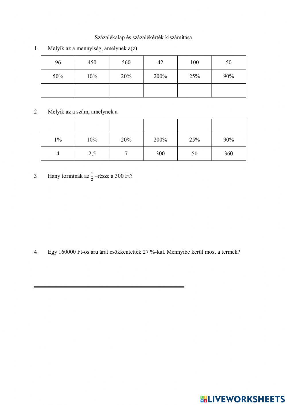 Százalék érték és alap kiszámítása