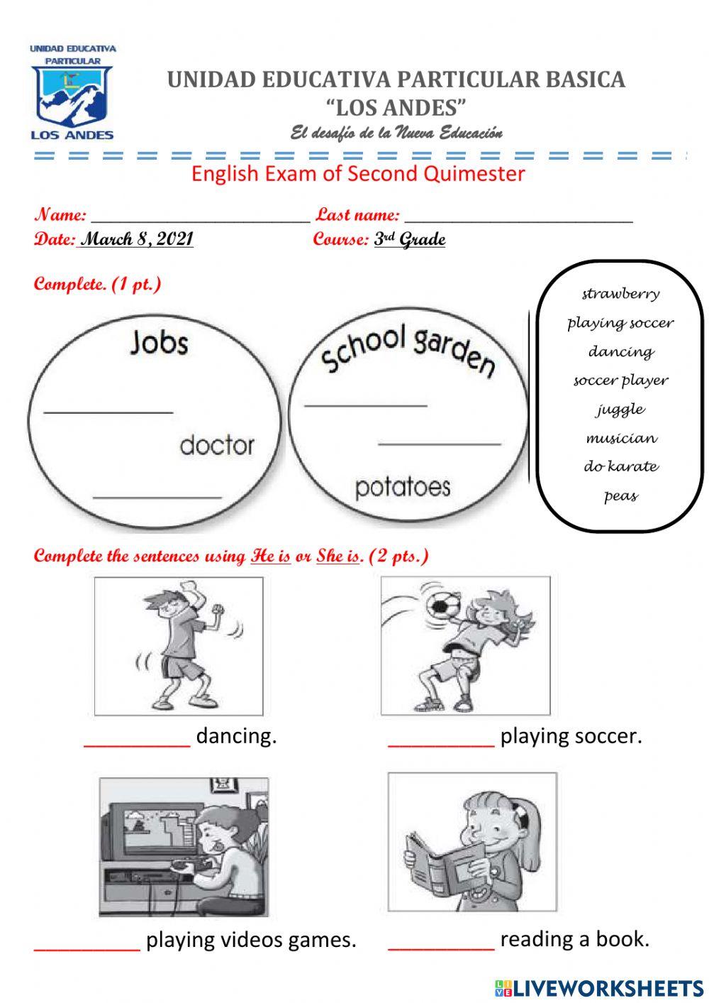English exam 3rd grade 2 term