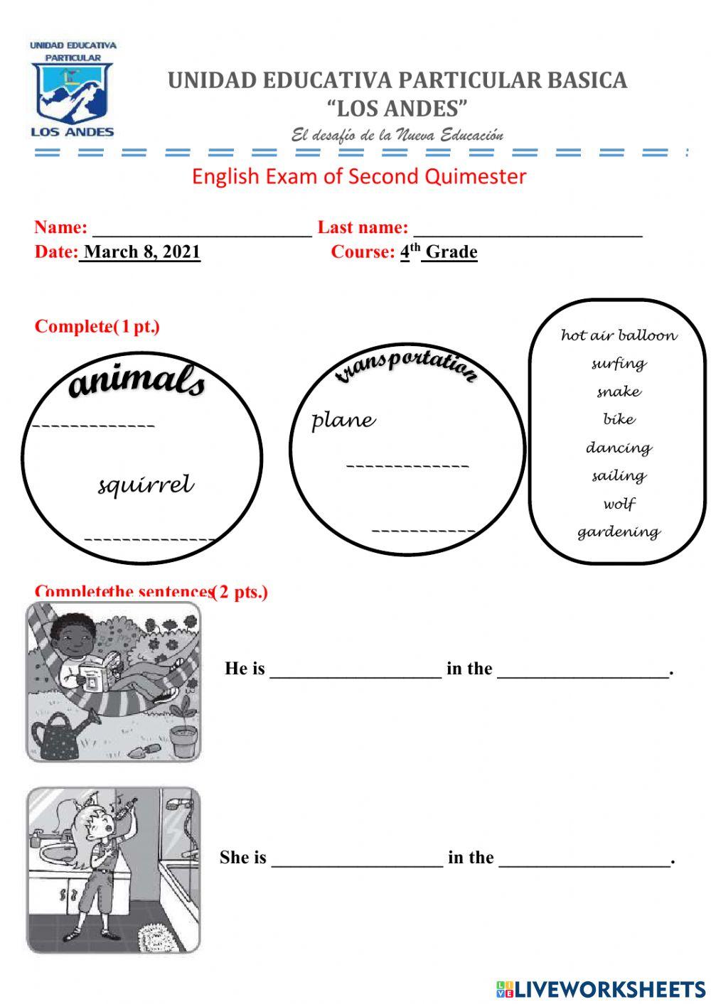 English exam 4th grade 2 term