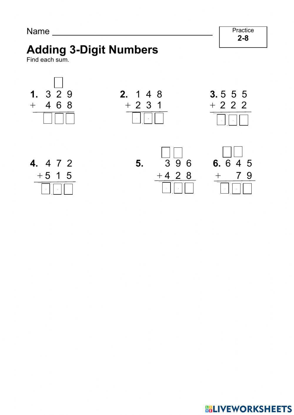 Adding 3 digit numbers with and without regrouping