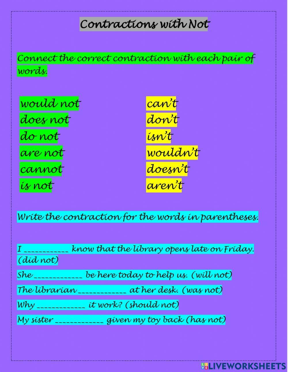 Contractions with Not Contractions with Not