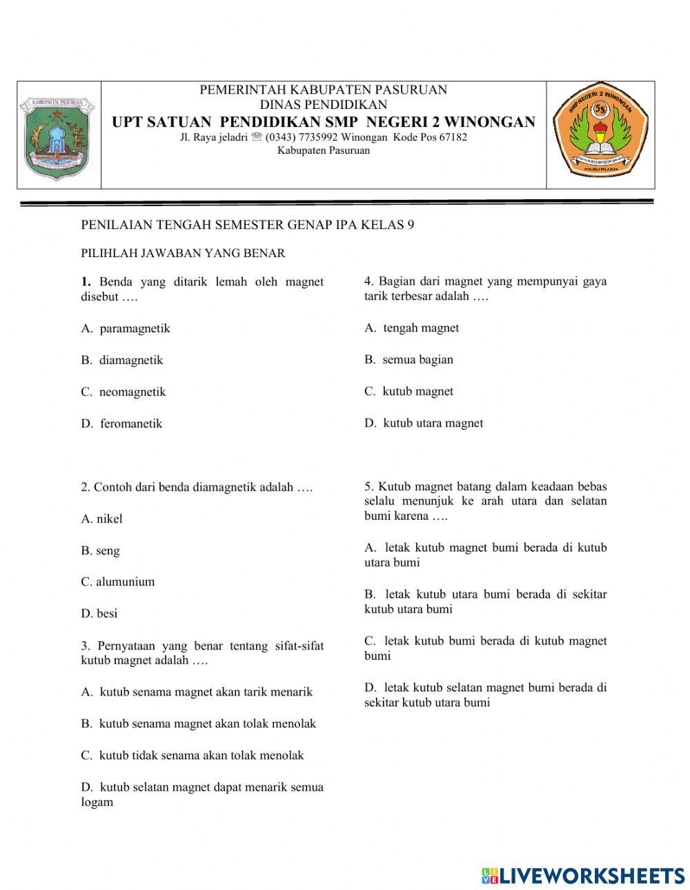 Pts genap ipa kelas 9