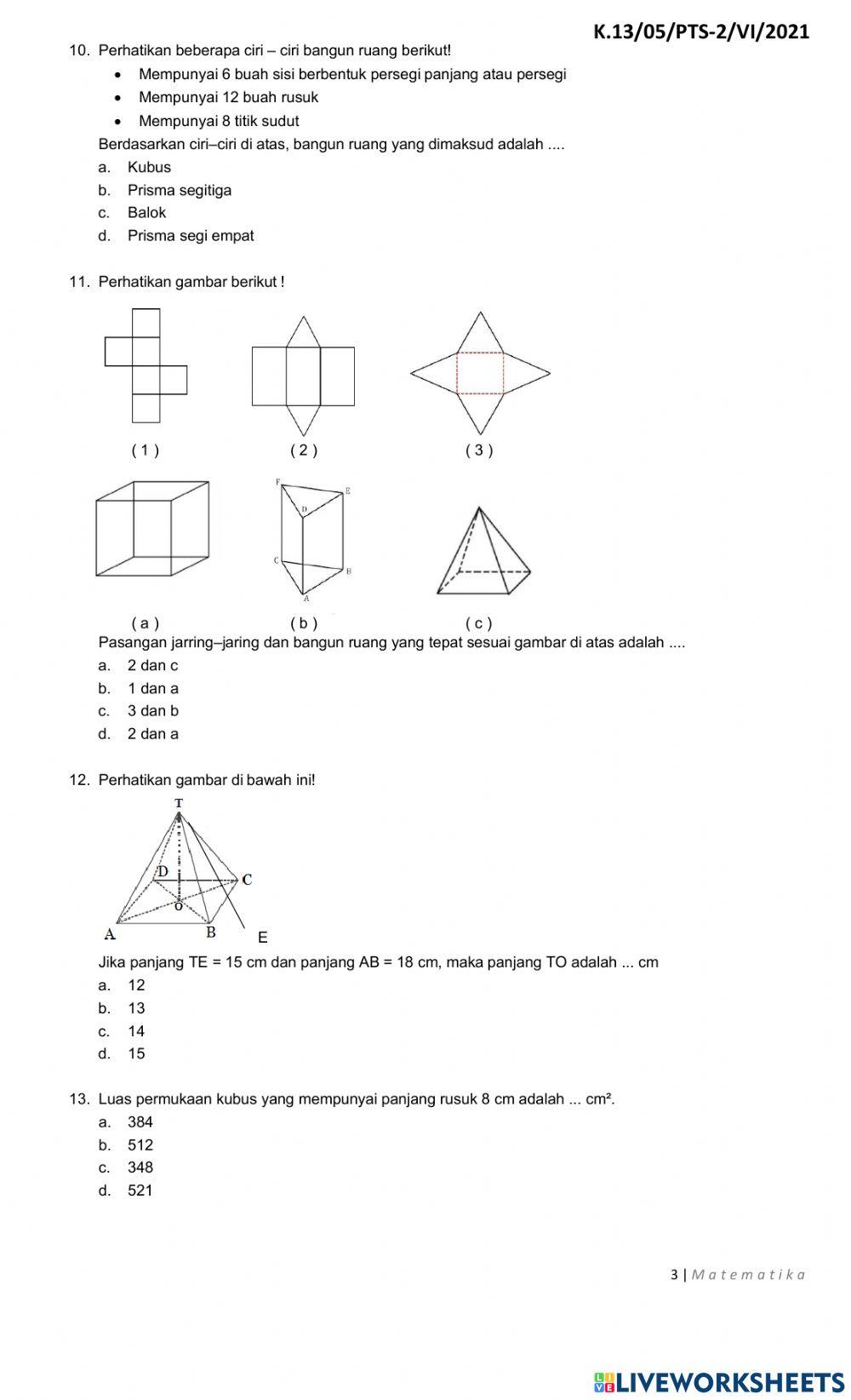 Soal PTS Genap Mupel  Matematika