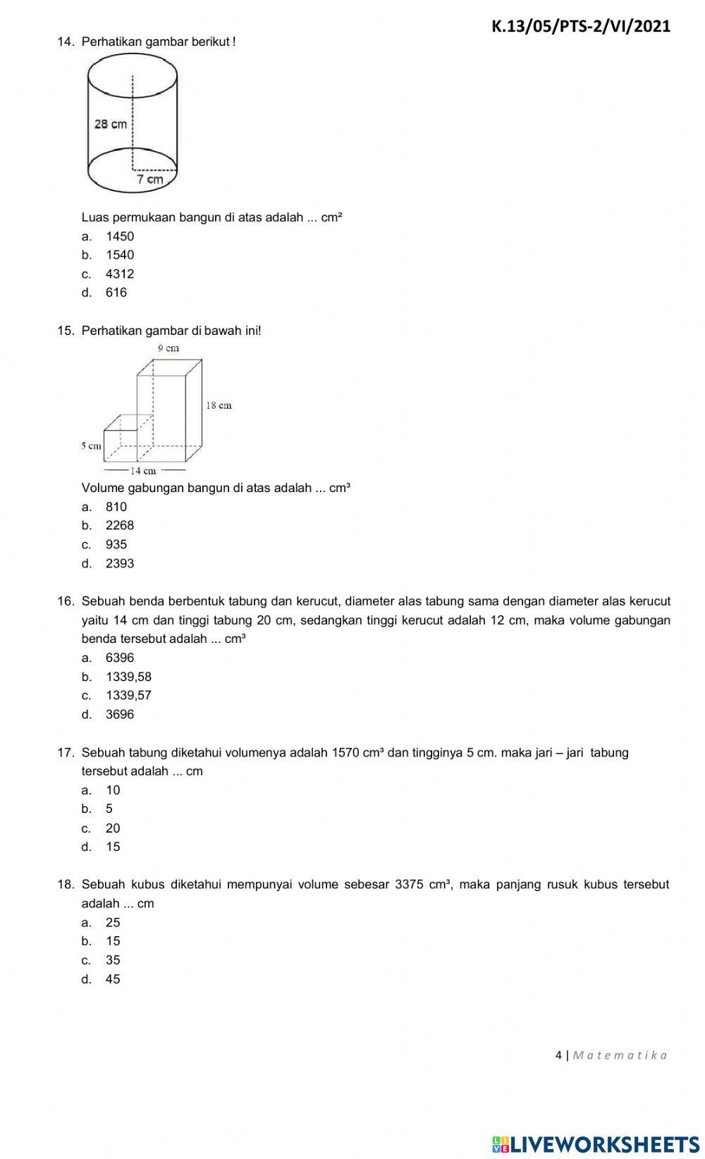 Soal PTS Genap Mupel  Matematika