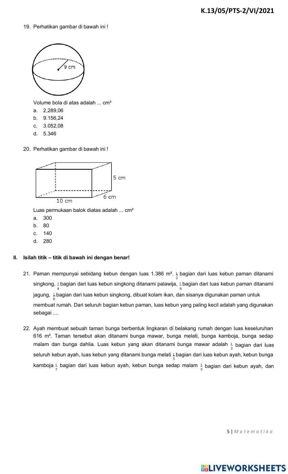 Soal PTS Genap Mupel  Matematika