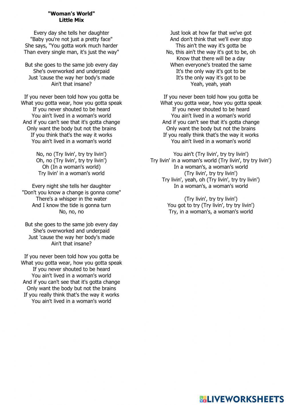 Woman's World Lyric Gaps