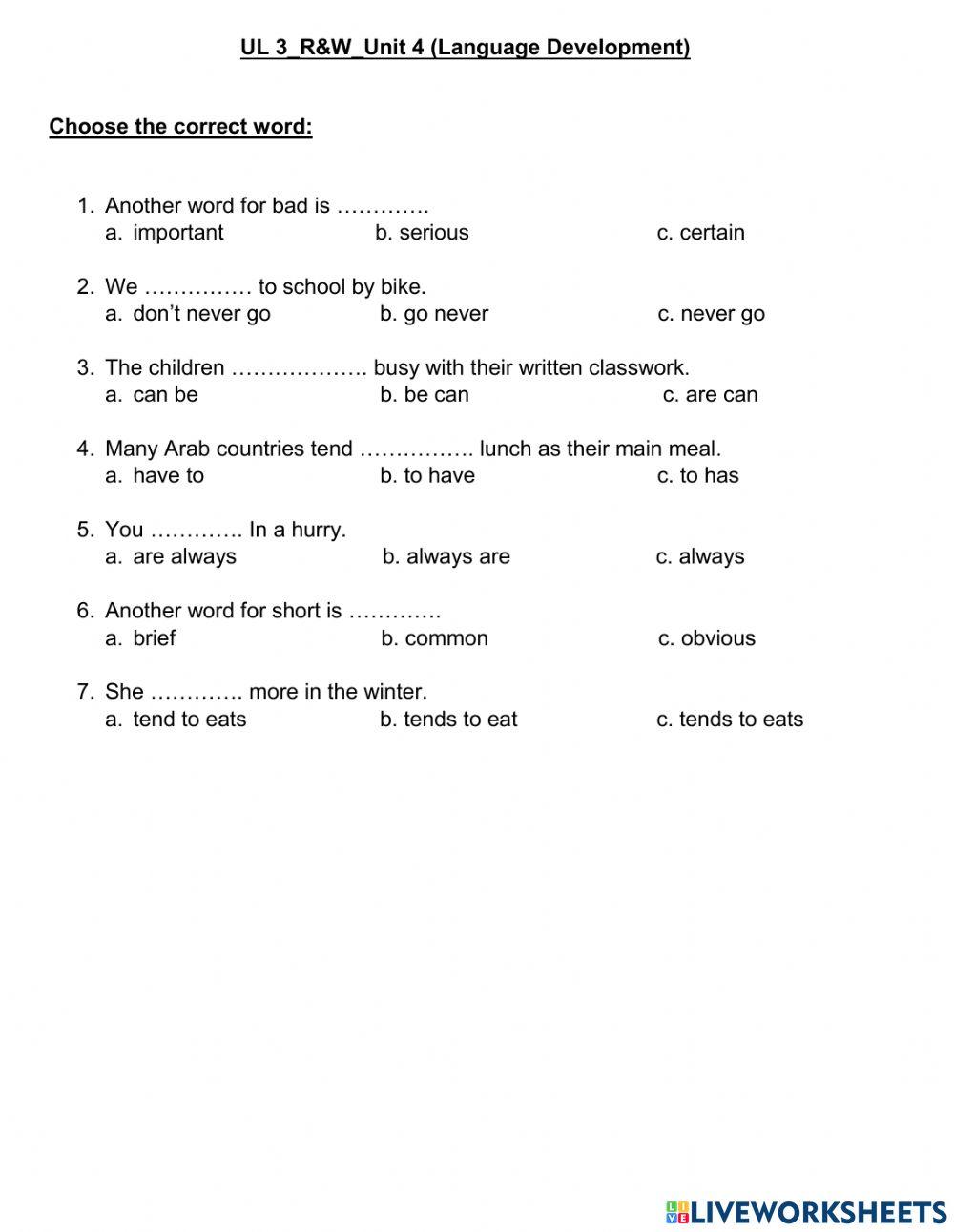 Unlock 3-Unit 4-Language Development