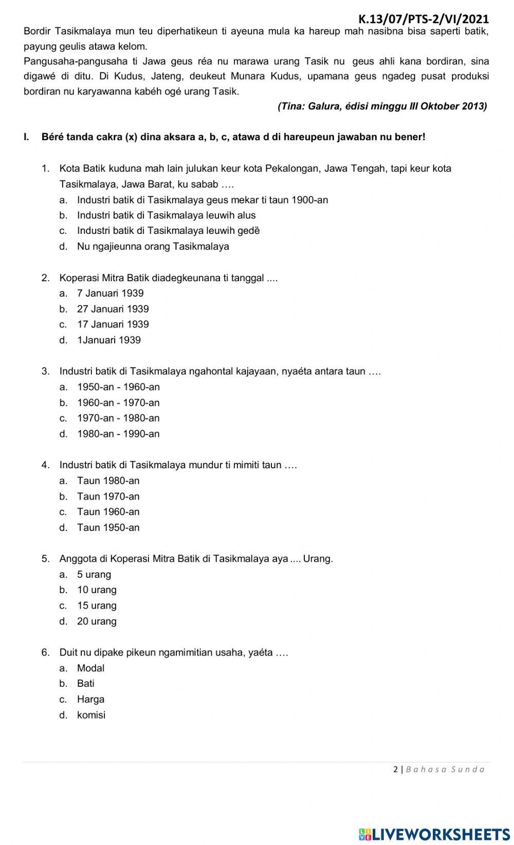 Soal PTS Genap Mupel  Bahasa Sunda