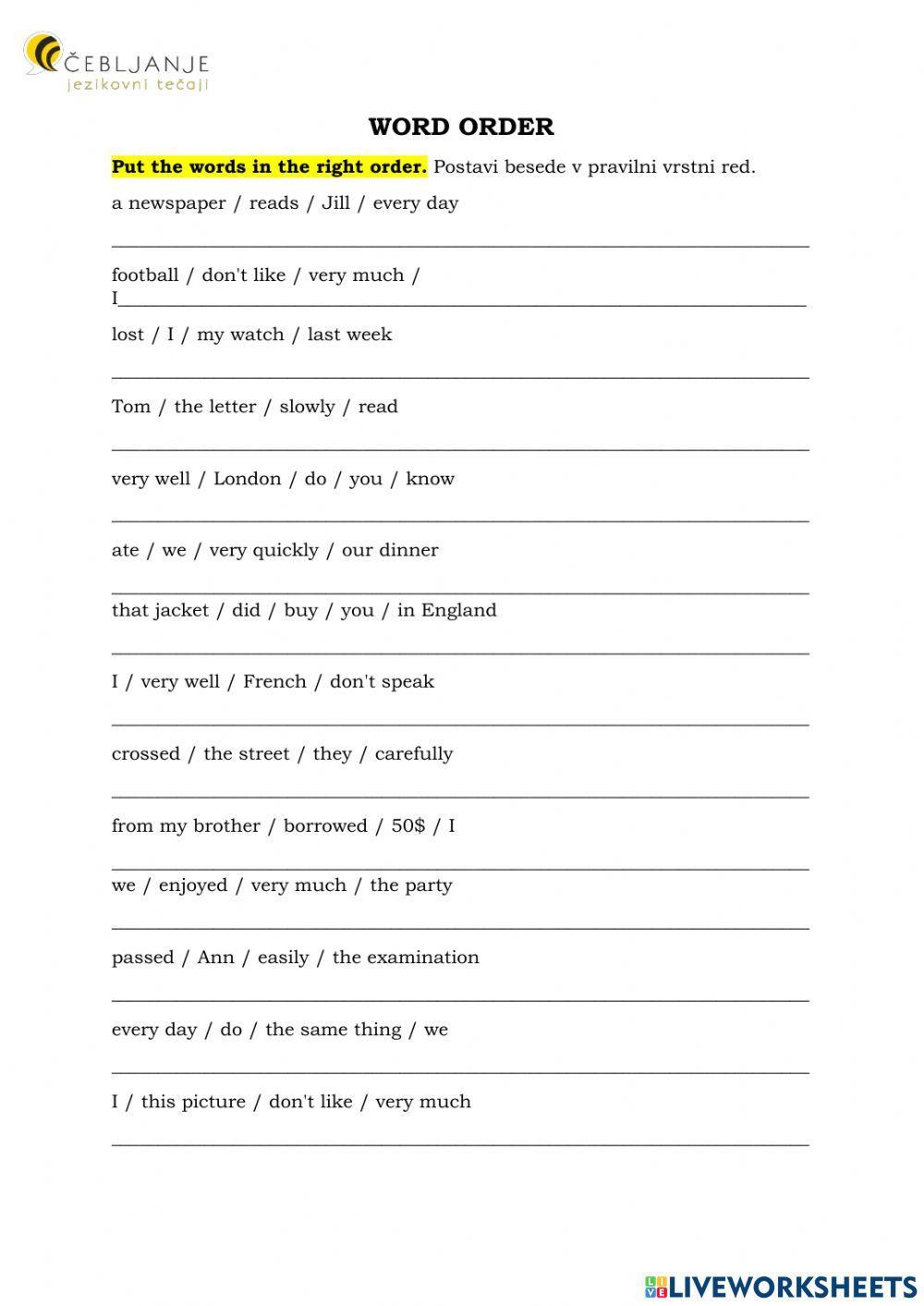 Word order Word order