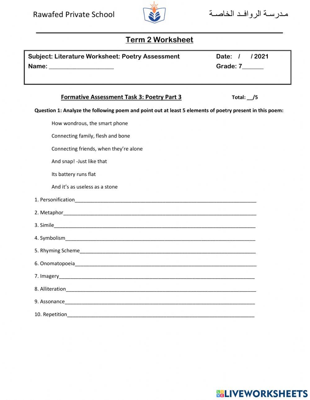Poetry Formative Assessment 3