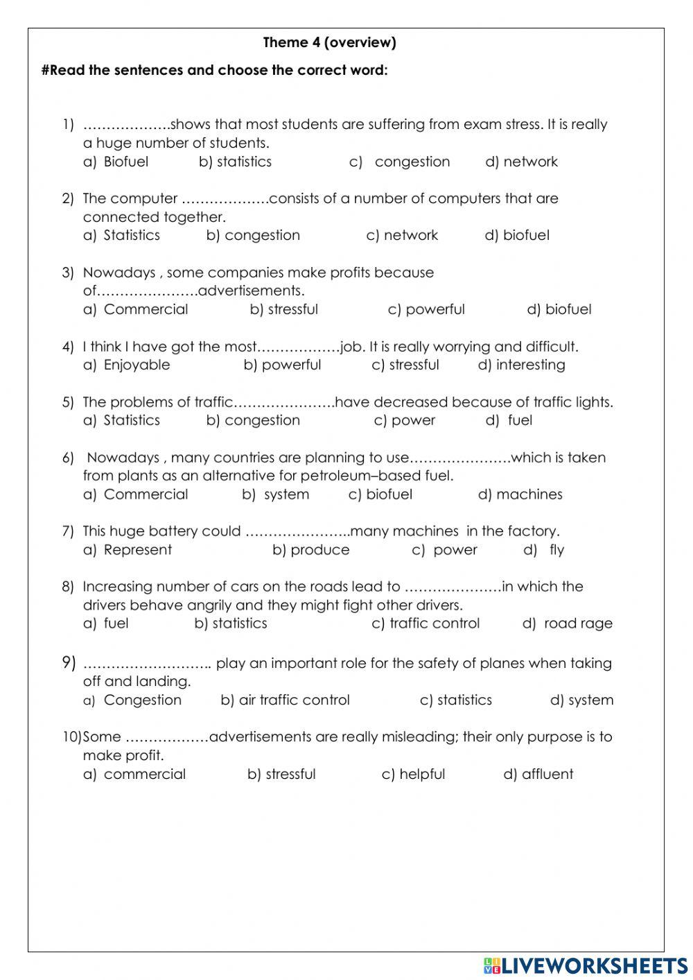 Vocabulary online exercise for 12 Live Worksheets