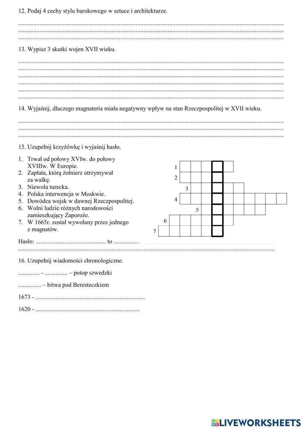 SPrawdzian Rzeczpospolita w XVII wieku