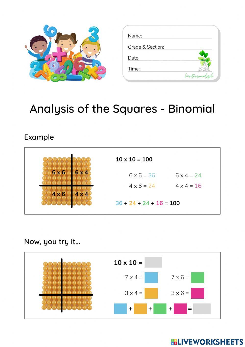 Analysis of the Squares - Binomial (HuntersWoodsPH Montessori Math)