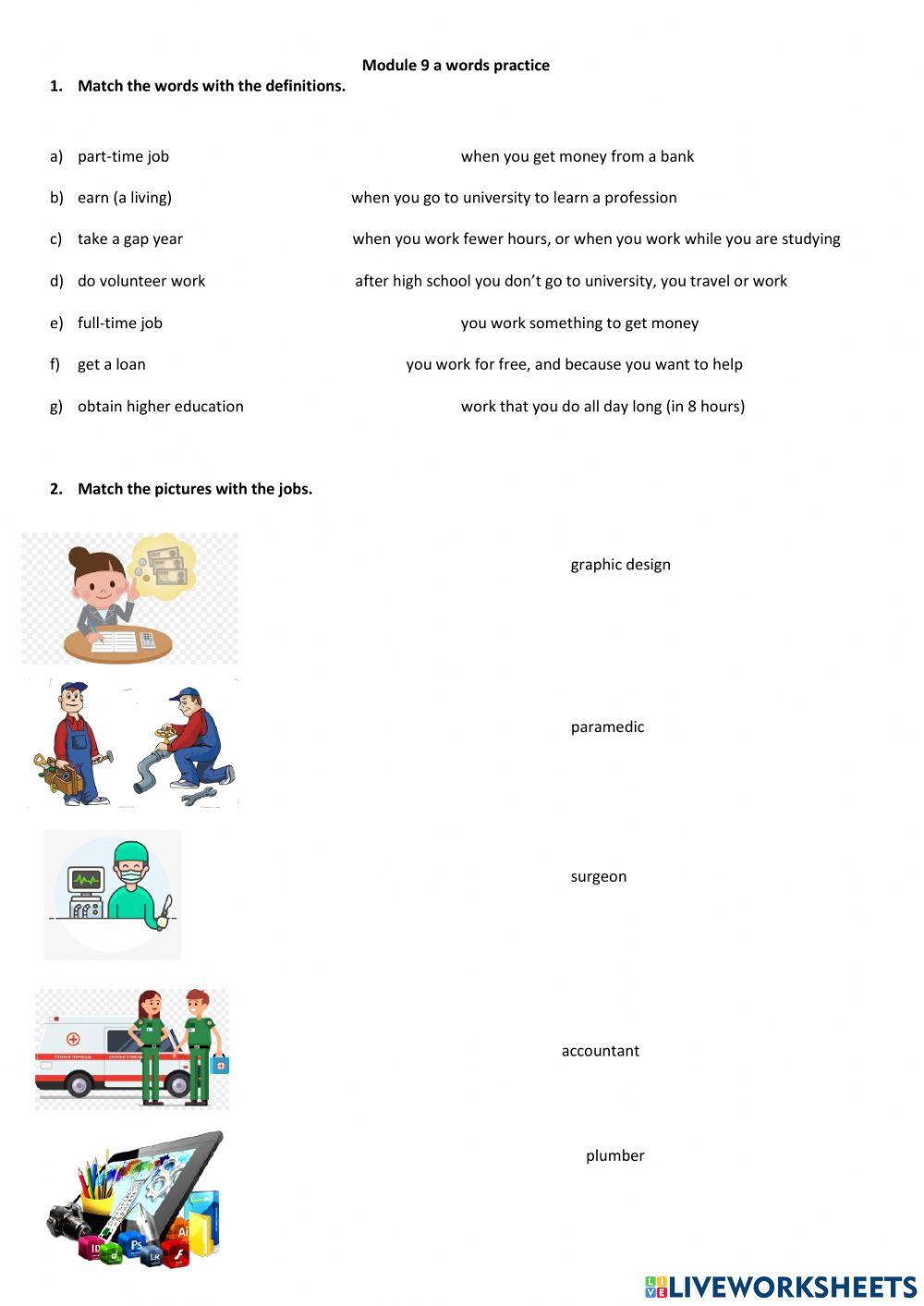Jobs-Pre-intermediate Module 9a words