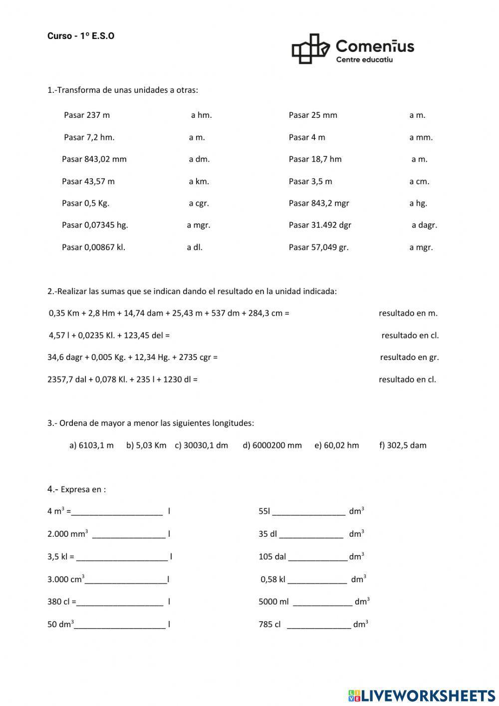 FICHA 5 SISTEMA MÉTRICO DECIMAL