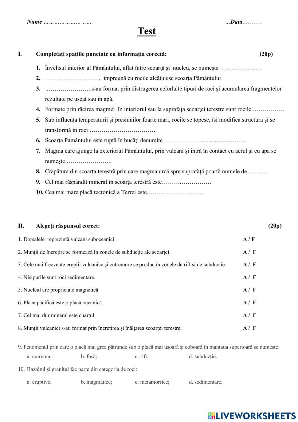 Test dinamica scoarței-structura internă