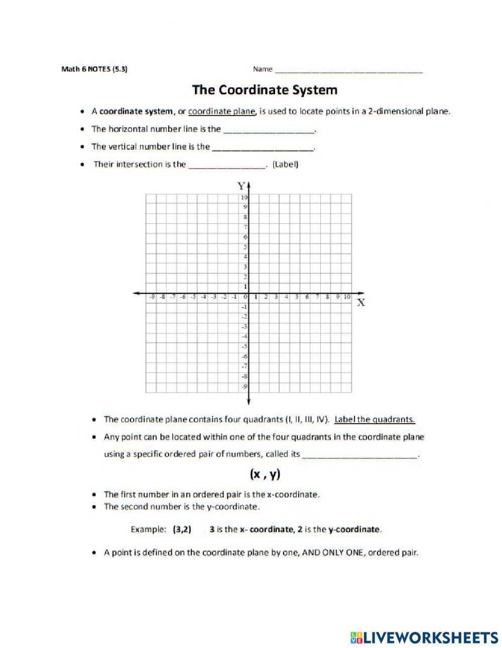 Cartesian Plane Worksheet online exercise for | Live Worksheets