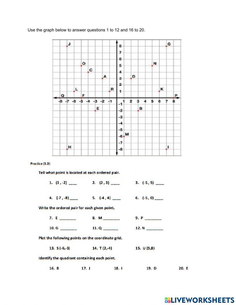 Cartesian Plane Worksheet online exercise for | Live Worksheets