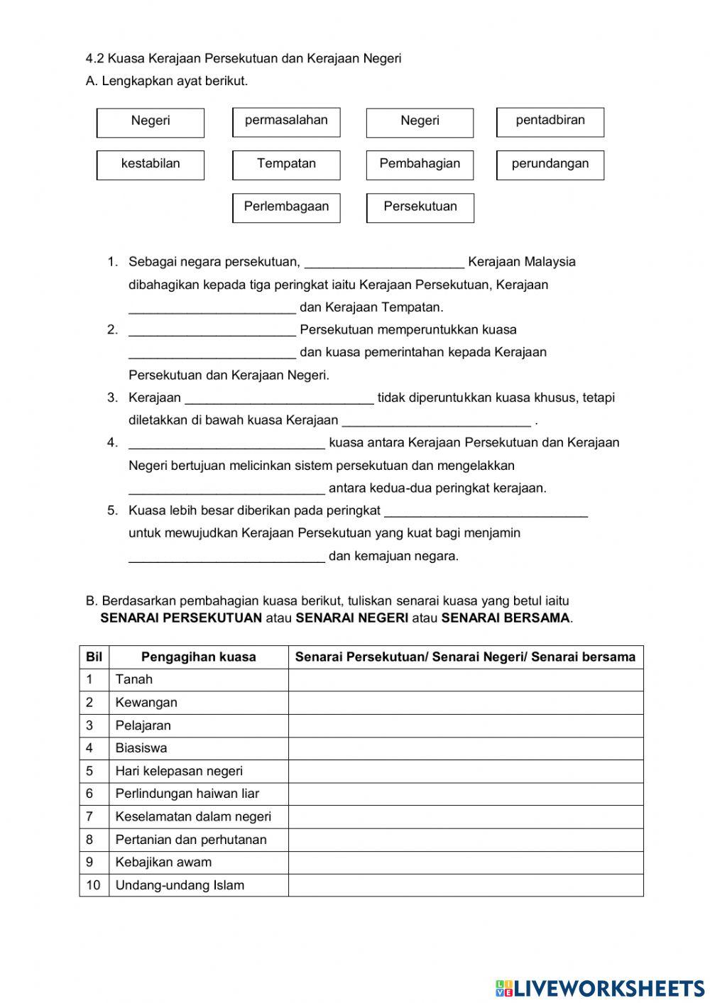 4.2 Kuasa Kerajaan Persekutuan dan Kerajaan Negeri