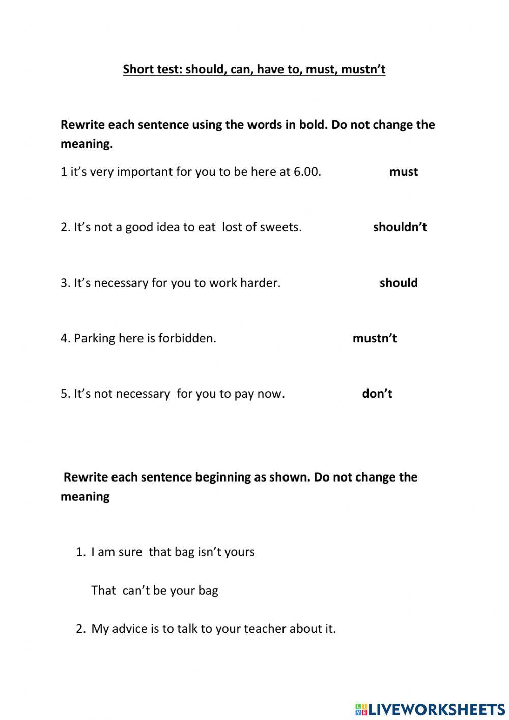 Test modals verbs