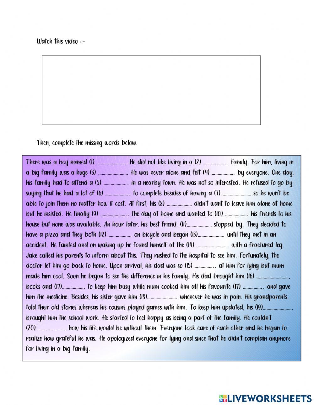 Family Ties Student Worksheets