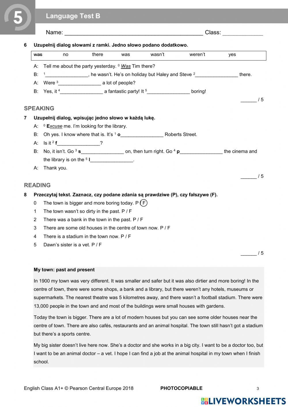 English Class A1+ Unit 5 Test